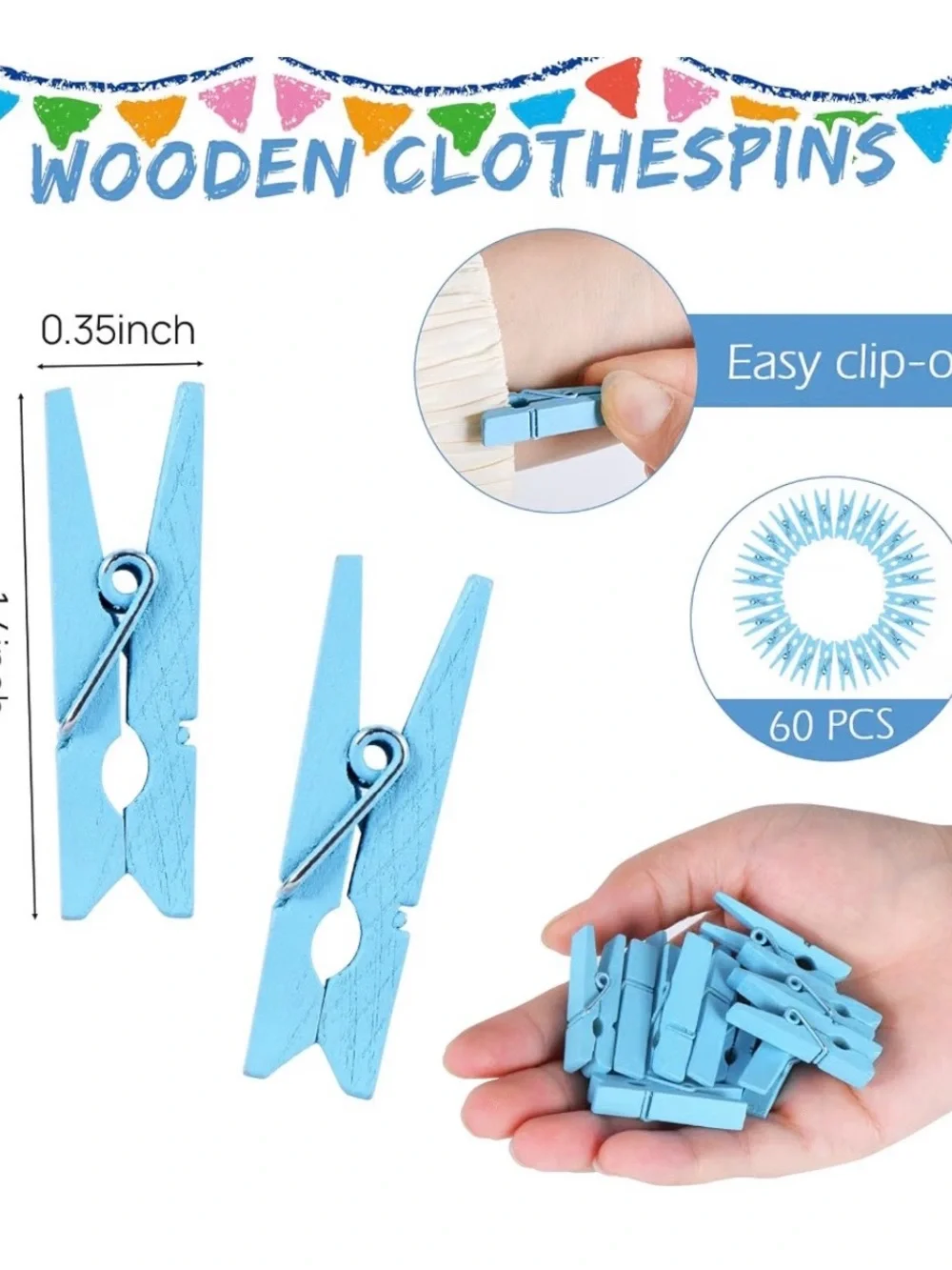 Blue Mini Clothespins for Baby Shower Games - Home Party Supplies with 34 pins
